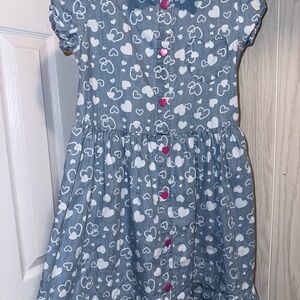 Little Lass Blue Heart Print Dress with Pink Accents